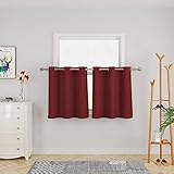 Tier Curtains Linen Textured Kitchen Window 30 inches Long Burgundy Red Privacy Short Cafe Curtains Bathroom Basement Small Half Window Curtain 2 Panels Grommet Top