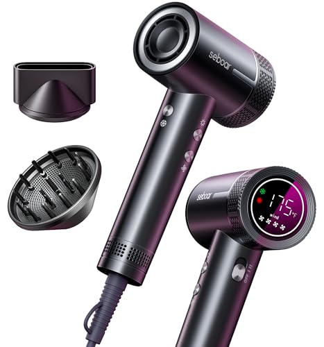 seboar High-Speed Ionic Hair Dryer with Diffuser, Professional LCD...