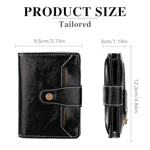 Image of Small Wallet Women RFID Blocking Bifold Wallets Vegan Leather Card Holder with ID Window Zip Pocket