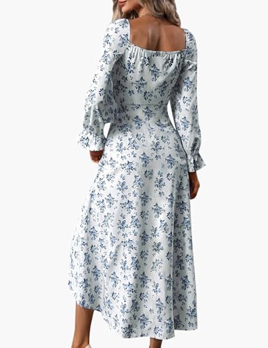 Image of Relipop Women's Floral Puff Long Sleeve Maxi Dress Casual Square Neck Flowy Boho Split A Line Dresses