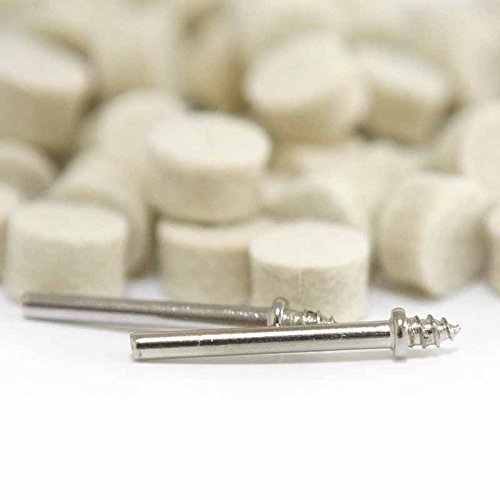 Drilax 100 Pcs 1/2 X 3/8 Inch Wool Felt Polishing Buffing Pad Included 2 Screw Mandrels 401 Compatible Dremel 414 Polishing Wheel Buffing Rotary Tools Attachment #TOP4