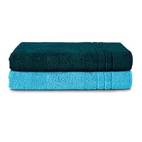 Komfortec 2er Saunatuch Set 80x200 cm aus 100% Baumwolle, XXL-Saunatücher, Sauna Handtuch, Weich, Groß, Frottee, Schnelltrocknend, Petrol/Türkis