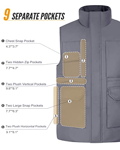 HARD LAND Men's Padded Puffer Vest Outdoor Water-Resistant Winter Vest for Men With 11 Cargo Pockets3