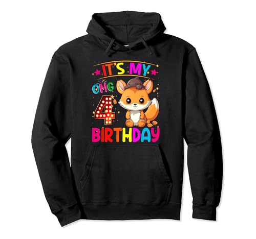 Kids 4Years Old Fox Its my 4th birthday Girl Fox Pullover Hoodie