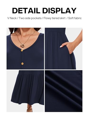 Image of VIISHOW Women's Short Sleeve Maxi Dress 2026 Summer V Neck Knit Loose Plain Empire Waist Casual Dresses with Pockets