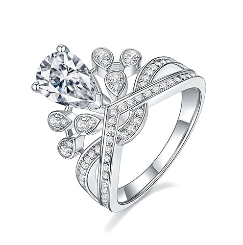 Alliance moissanite couronne poire bague en diamant alternative de fiançailles D VVS1 1.5ct