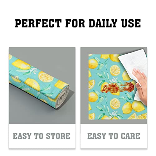 Yello Lemon Fruit Placemats Set Of 4, Blue Floor Washable Dining Mat, Rectangle Linen 12 X 18In Non Slip Place Mat For Kitchen Dining Party Decoration #TOP4