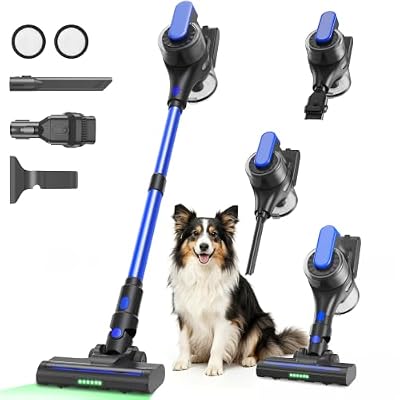 Maircle Cordless Stick Vacuum Cleaner, Anti Tangle Headlight Floor Brush, 36Kpa Powerful Suction, 40-Min Runtime, Lightweight for Pet Hair, Low Pile Carpet, Hard Floor, Home Use, Blue