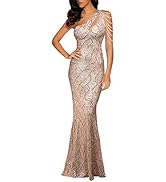 Women One Shoulder 1920s Plus Size Formal Dress Tassels Sleeve Sequins Gatsby Maxi Evening Gown