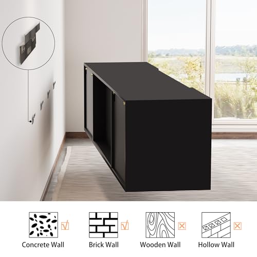 Image of AMERLIFE Floating Fireplace TV Stand, Wall Mounted Mirrored Entertainment Center with 40 inch Electric Fireplace, Modern LED Lights Media Console for TVs Up to 90 inch, Black