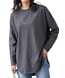 [ピエロ] ロングスリーブ Tシャツ レディース コットン (クルーネック/オーバーサイズ) 重ね着 レイヤー ロンT 長袖 カットソー トップス (L/チャコール) MD