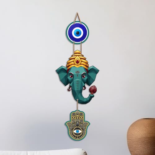 Image of Artvibes Ganpati Bappa Evil Eye Decor Hanging for Home and Office | Nazar Suraksha Wall Art for Entrance Door Living Room Temple | Auspicious Vastu Energy Decorative Housewarming Gift (WH 8561N)