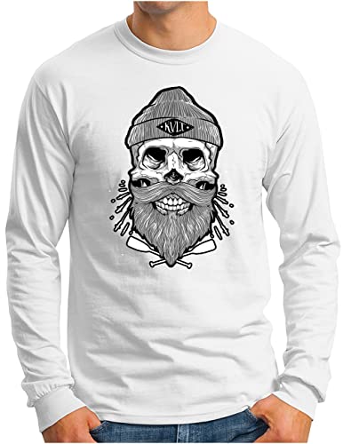 T-shirt manches longues homme grande taille XXXL tête de mort marin blanc OM3