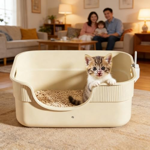 Arenero abierto para gatos y gatitos de lados altos 16.54''x11.81''x7.09'' miniatura 6