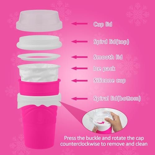 Slushie Maker Cup - DIY Magic Slushy Maker Squeeze Cup, Portable Smoothie Squeeze Cup for Juices, Milk and Ice Cream Make, Double Layers Silica Cup with Lid & Straw for Friends, Family Gifts (Pink) – Bild 5