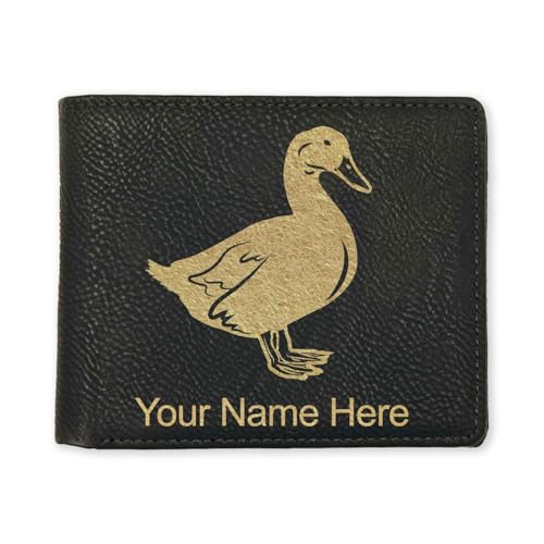 LaserGram Faux Leather Bi-Fold Wallet, Duck, Personalized Engraving Included (Black with Gold)