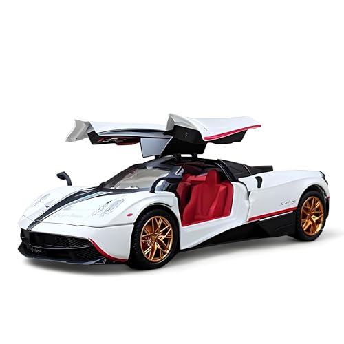 Image of 1:32 Scale Pagani Huayra Super Car - Exclusive Alloy Metal Pullback Toy with Openable Doors, Lights, and Music (Pagani White)