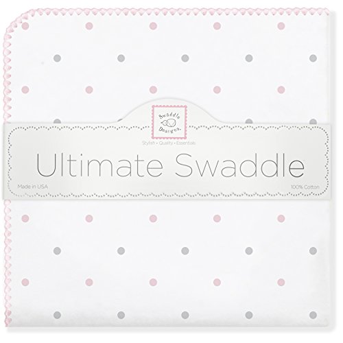 SwaddleDesigns Ultimate Winter Swaddle, X-Large Receiving Blanket, Made in USA, Premium Cotton Flannel, Pastel Pink Dots (Mom's Choice Award Winner)