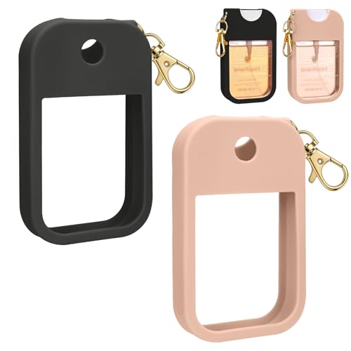 AIERSA Hand Sanitizer Spray Case Compatible with Touchland Silicone Hand Sanitizer Case Holder with Keychain for Touch Land Mist 1FL. OZ -Blush Beige+Black