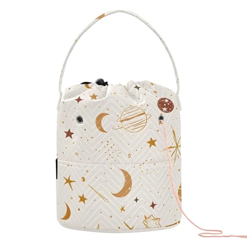 Yarn Storage Bag Small Crochet Bag Knitting Bag Organizer Stars Moons Planets Yarn Bags for Crocheting Basket