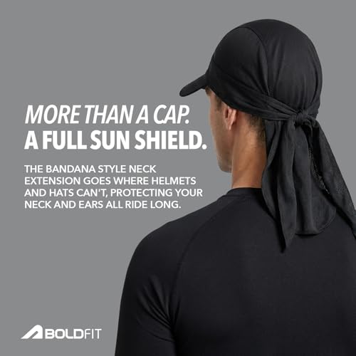 Image of Boldfit Helmet Skull Caps for Men Bike Dew Rag Full Head Caps Helmet with Visor for Bikers Sweat Cooling Skulls Toppa for Cycling, Skull Cover for Summer Helmets Cap for Man - Black