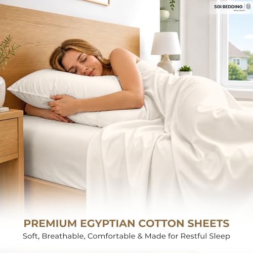 Image of SGI bedding RV Short Queen Sheet Set 60x75, 600 TC Egyptian Cotton, 4 Piece Luxury Hotel Collection, Ultra Soft & Breathable, Fits RV Mattress Camper & Trailer, 15 Inch Pocket, Ivory