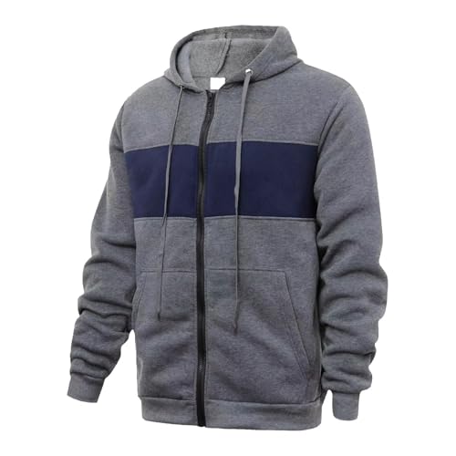 Men's Full Zipper Sweatshirts Color Matching Slim Fit Casual Sports Sweater Jacket Fall Winter