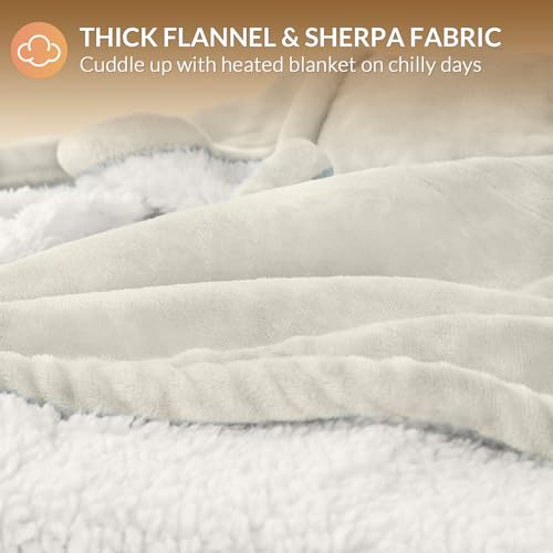 Image of HOMLYNS LuxeHeat Heated Blanket Electric Blanket King Size, Soft Flannel Sherpa Heating Blanket with 10 Heat Settings, 1-10 hrs Timer Auto Shut Off (90x100 inches, Cream), Only for 120V Voltage Use