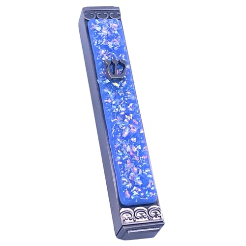 Sparkling Art Glass Mezuzah - Easy Mount Indoor or Outdoor - Weatherproof Metal Case - Gift Box and Non-Kosher Scroll Included - Hand Made in USA - Guaranteed for Life! (Periwinkle Blue)