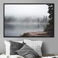 Framed Canvas Wall Art Foggy Mountains Aerial Cool Multicolor Nature Photography Realism Relax/Calm Rustic Wilderness - 16x24 inches