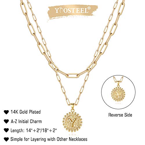 Initial Necklaces for Women, 14K Gold Plated Dainty Layering Paperclip Link Chain Necklace Personalized Y Initial Necklaces for Women