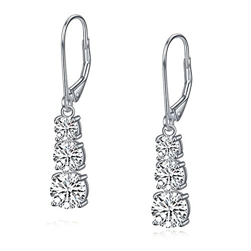 925 Sterling Silver Cubic Zirconia Leverback Drop Earrings, CZ Dangle Earrings for Women
