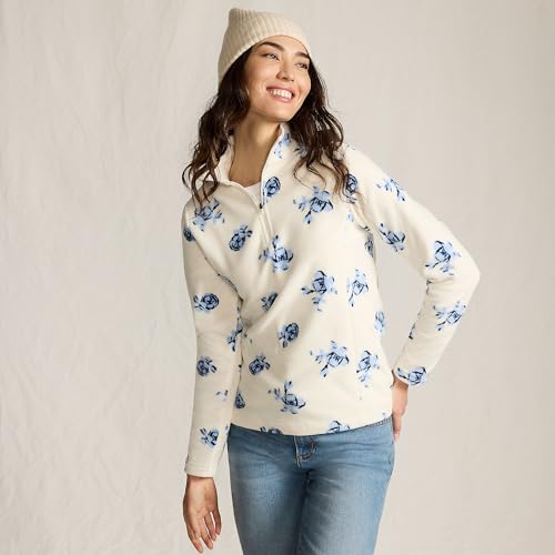 Lands' End Womens Fleece Quarter Zip Pullover Print Ivory/Clear Blue Tossed Floral Petite Large4