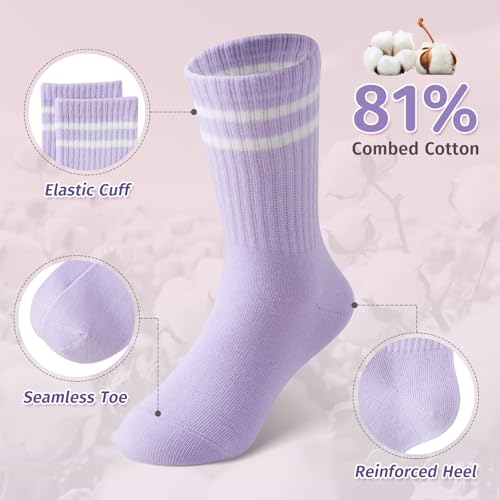 Girls Socks Kids Cotton Socks Pink Crew Athletic Socks with Hearts & Stripes 5 Pairs2