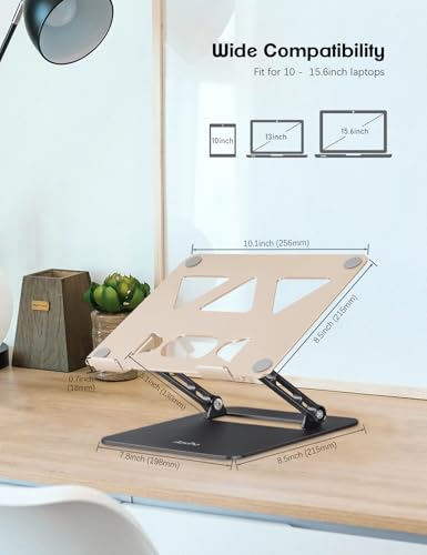 Image of Aoviho Adjustable Laptop Stand for Desk,Portable Laptop Stand Holder and Riser,Foldable Aluminum Notebook Computer Stands for MacBook Air Pro HP Lenovo Dell Samsung, 10-15.6 inch,Moonlit Gold Noir