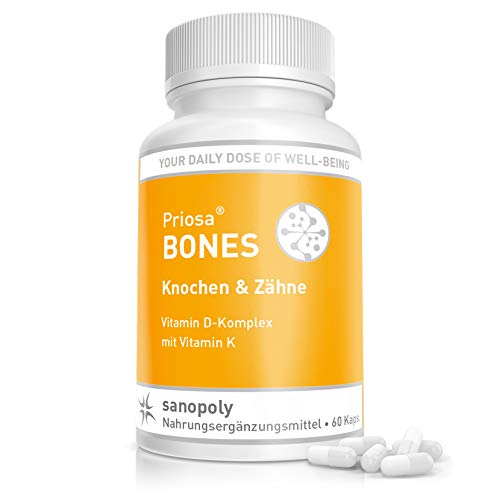 SANOPOLY Priosa® BONES 60 Kapseln I Starke Knochen + gegen Rückschmerzen + Stärkung Immunsystem I Alle Vitalstoffe damit Vitamin D2 & D3 maximal wirken kann I Vitamin D-Effekt I Geprüfte Qualität