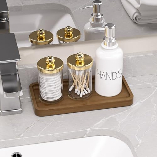 Image of Weenson Small Bathroom Vanity Tray for Countertop Makeup Perfume Jewelry Decor Candle Keys, Bamboo Kitchen Tray for Soap Dispenser Spice, Small Toilet Tray for Sink 7.9 inch L x 4 inch W x 0.79 inch H Brown