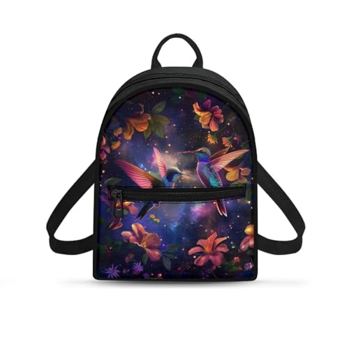 Freewander Purple Hummingbird Small Backpack for Women Floral College Back Pack for Teen Girls Mini Backpack Purse with Adjustable Shoulder Strap Womens Casual Daypack for Work