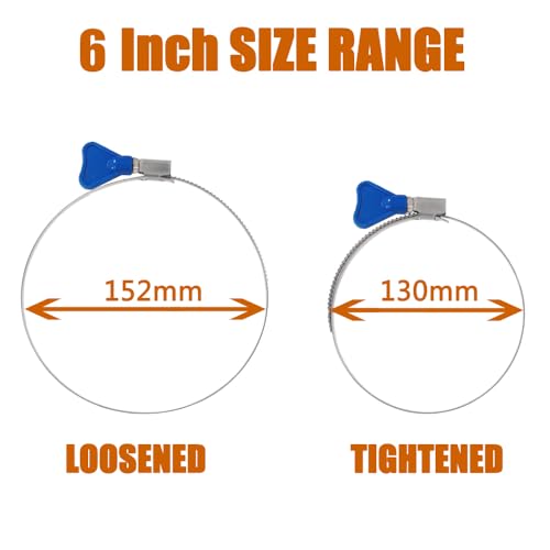 Image of ISPINNER 2pcs 6 Inch Key-Type 304 Stainless Steel Worm Gear Hose Clamps, Adjustable Size Range 130-152mm Clamps for Dryer Vent, Dust Collector and Automotive