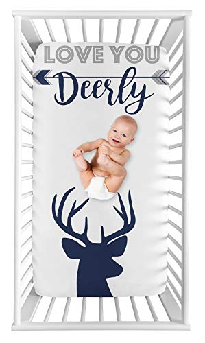 Sweet Jojo Designs Woodland Deer Boy Fitted Crib Sheet Baby or Toddler Bed Nursery Photo Op - Navy Blue and White Stag