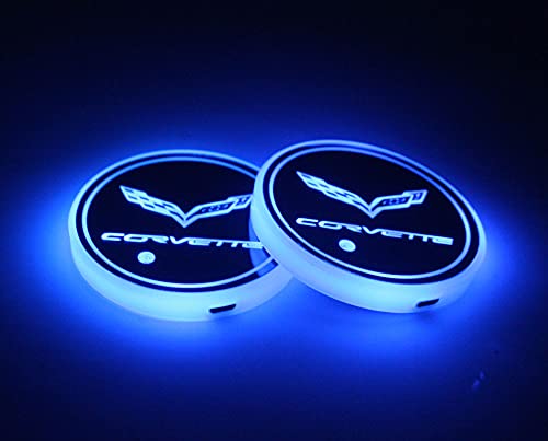 2pcs fit chevr Corvette Car Cup Holder Lights,USB Charging Lights up The Coaster,Changeable Color LED Interior Atmosphere Lamp