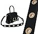 Ladies Wide PU Leather Shoulder Strap Round Rivet Perforated Adjustable Handbag Shoulder Bag Straps with Gold Metal Hardware Round Rivet Black