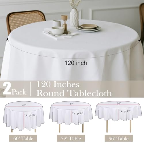 Kachanaa 2 Pack White Round Table Cloth 120 Inch Washable Polyester Tablecloths for Round Tables Stain and Wrinkle Cover for Kitchen Dining Wedding Party Banquet Buffet by Kachanaa - Used condition - Image 2
