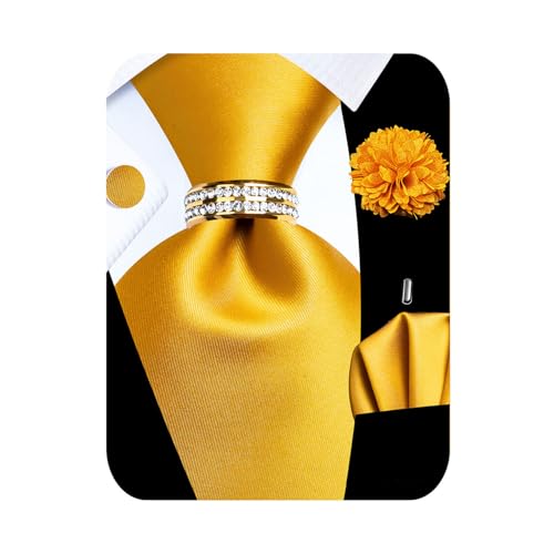 Image of 5PCS Mens Silk Tie, Pocket Square, Cufflinks, Drilled Tie Ring and Lapel Pin Set for Wedding Groom Party