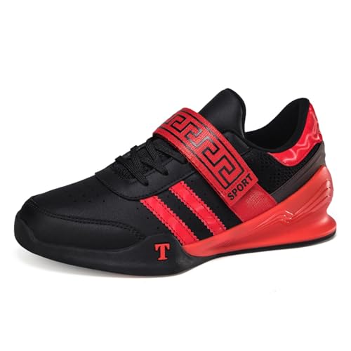 JiuQing Gewichthefschoenen Heren Cross-Training Gymschoenen Plat Antislip Voor Squat Powerlifting,Rood,42 EU