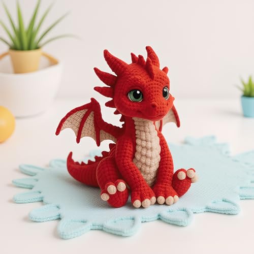 Aodejoy Drachen Häkelset für Anfänger Erwachsene, Häkelnadel Set für Anfänger, Anfänger-Strickset mit Schritt-für-Schritt-Anleitungen, Drachen Tiere Crochet Set für Geschenk Häkel Set-Rot – Bild 5