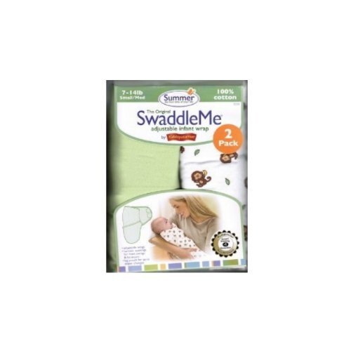 Summer Infant 2 Pack Cotton Knit Swaddleme, Green/White Baby