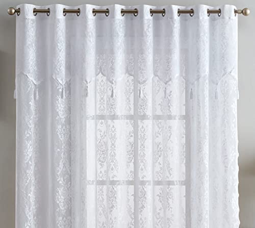 LinenZone Extra Wide Lace Patio Door Curtain with Attached Valance