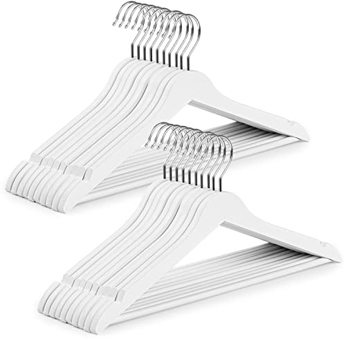 OGIVO Perchas Madera para Tus Ropas 20 Unidades - Made in EU- Perchero de Madera Blanco para tu Armario - Gancho Giratorio...