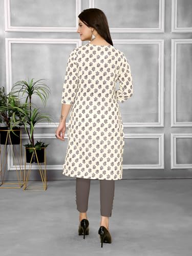 Image of rangita Off White Cotton Knee Length Printed Straight Kurti for Women | Kurta for Women
